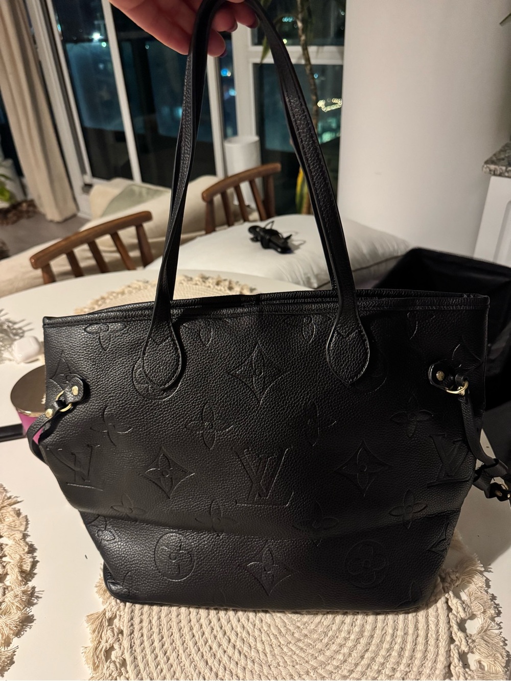 Louis Vuitton Black Embossed Monogram Leather Tote Bag